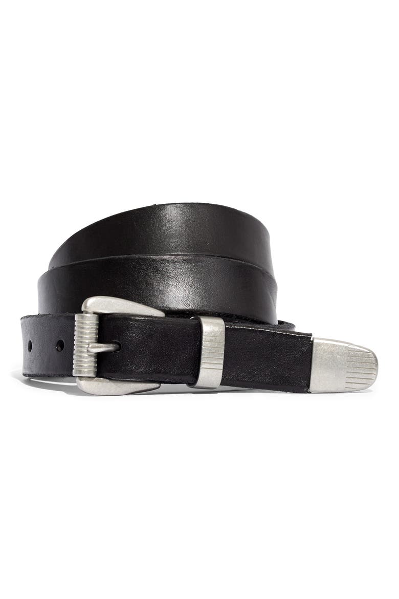 Leather Three-Piece Belt, Main, color, TRUE BLACK