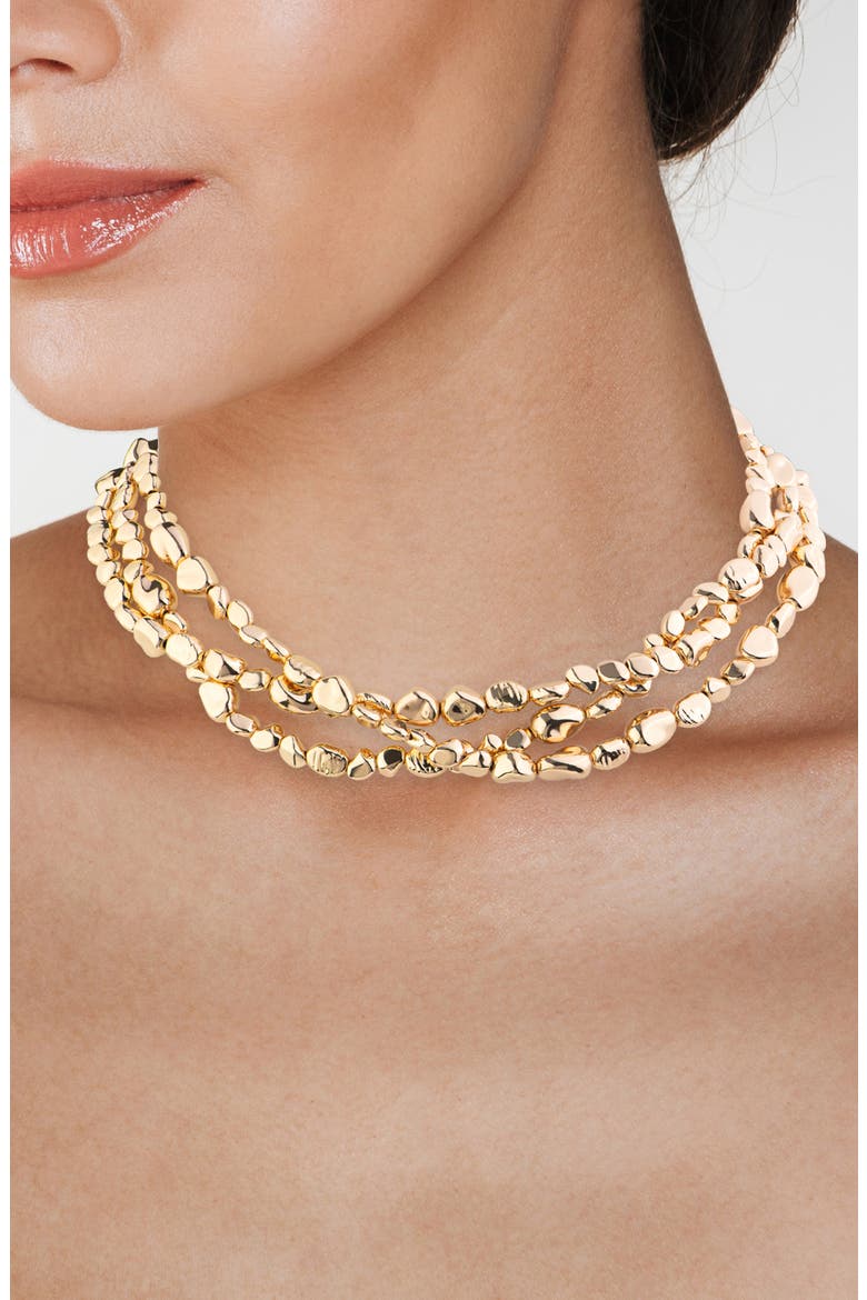 Triple Layered Beaded Necklace, Alternate, color, GOLD