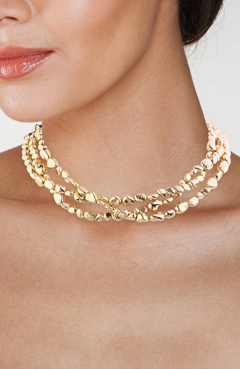 JARDIN Triple Layered Beaded Necklace, Alternate, color, Gold