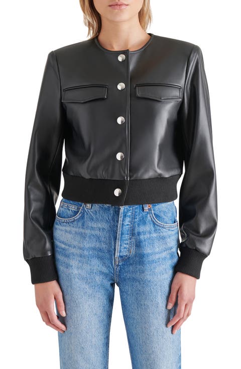 Faux Leather Crop Bomber Jacket