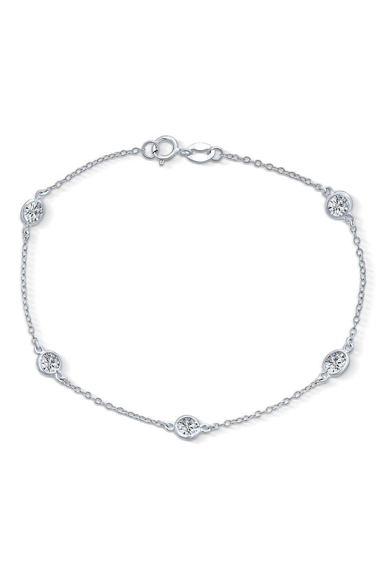 Bridal Cubic Zirconia Station Anklet, Main, color, SILVER