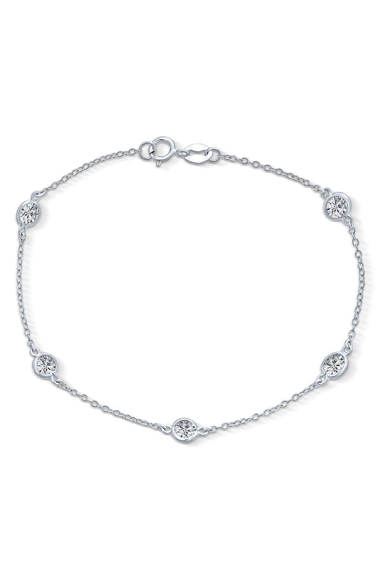 BLING JEWELRY Bridal Cubic Zirconia Station Anklet, Main, color, Silver