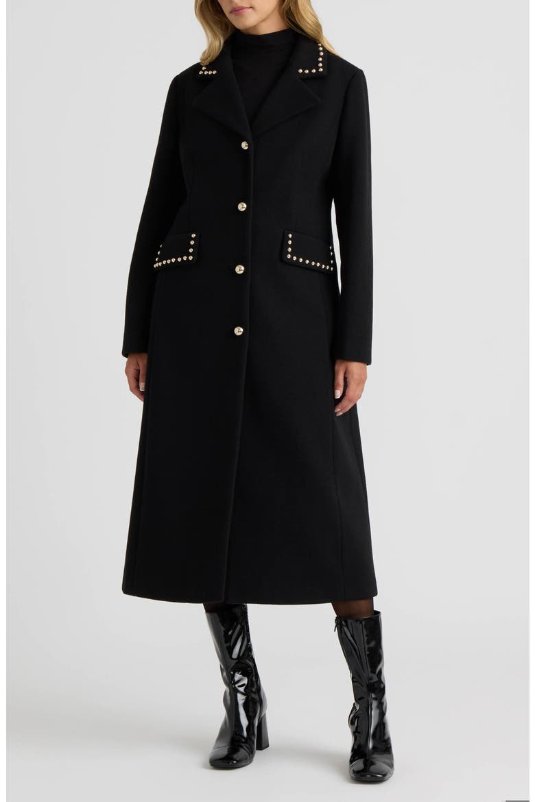 Studded Faux Wool Maxi Coat, Main, color, BLACK