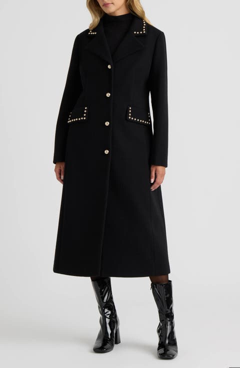Studded Faux Wool Maxi Coat