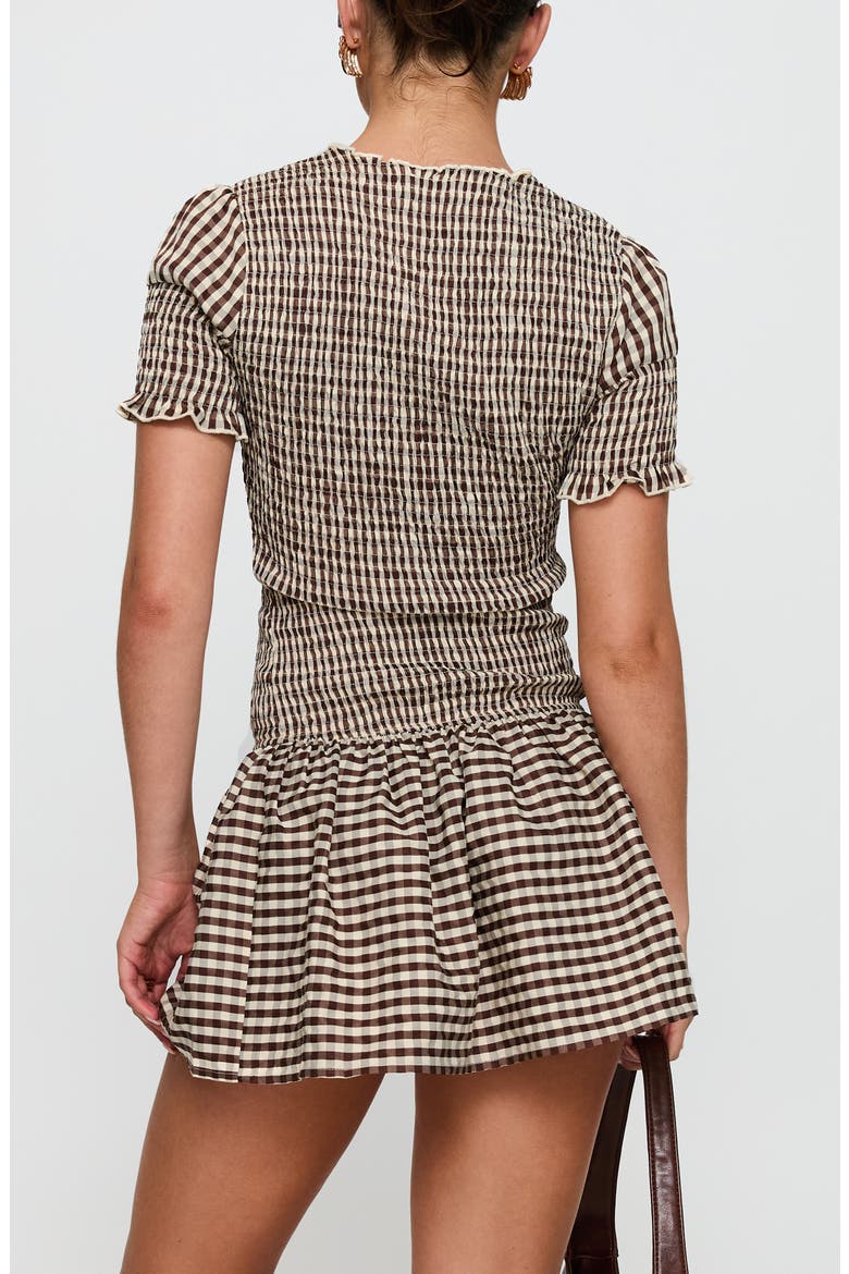 Laurita Gingham Smocked Minidress, Alternate, color, BROWN CHECK