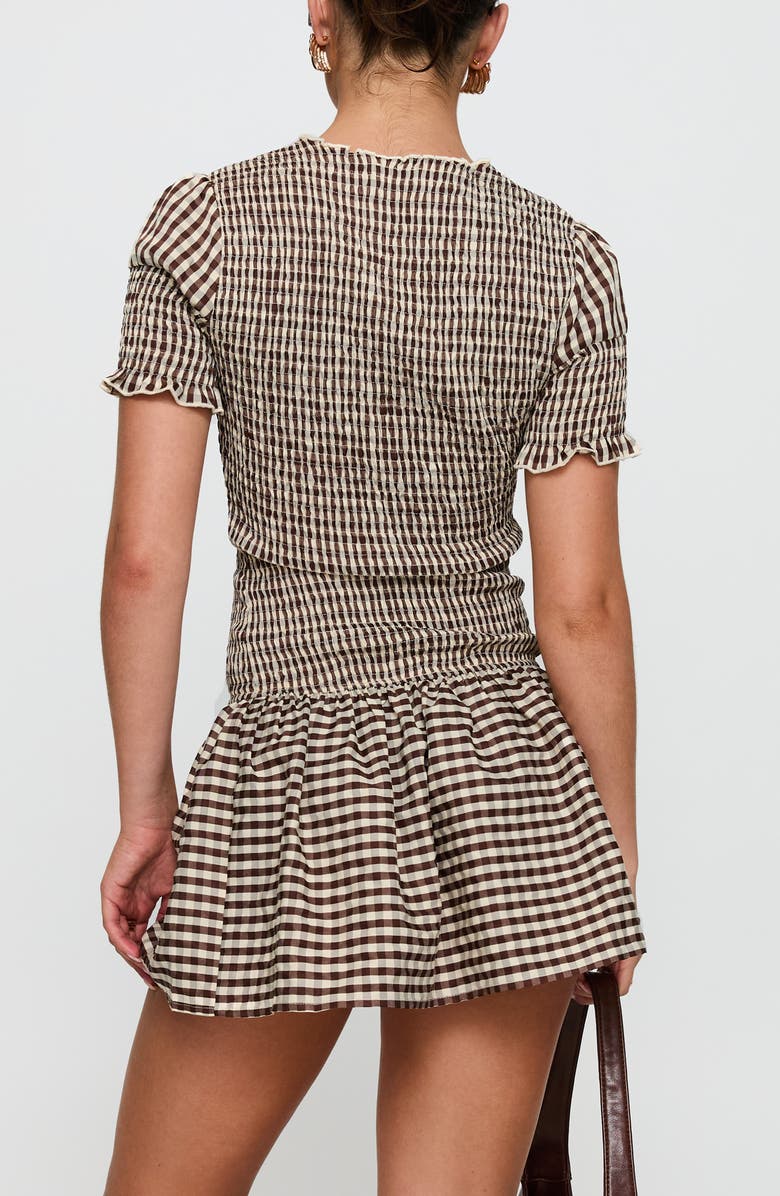 Princess Polly Laurita Gingham Smocked Minidress, Alternate, color, Brown Check