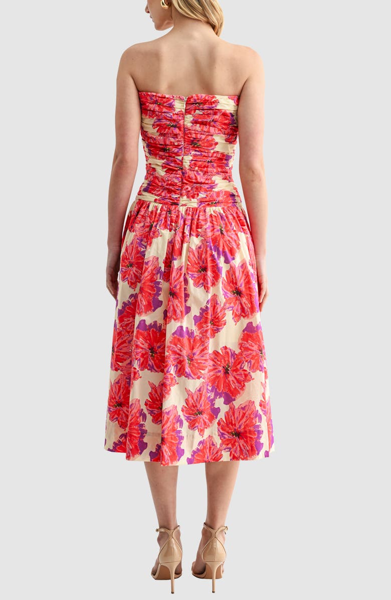 All in Favor Floral Strapless Cotton Midi Dress, Alternate, color, Floral