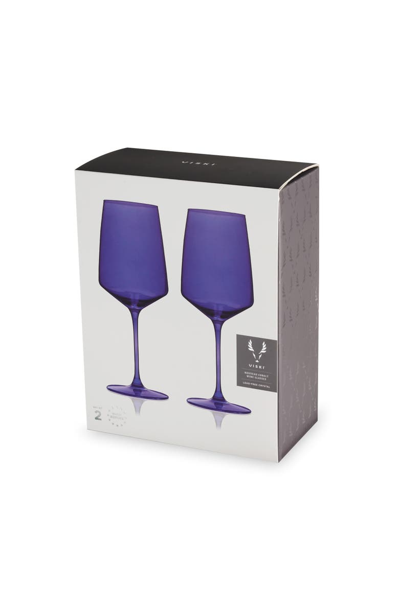 Viski Reserve Nouveau Crystal Wine Glasses Set of 2, Alternate, color, Blue