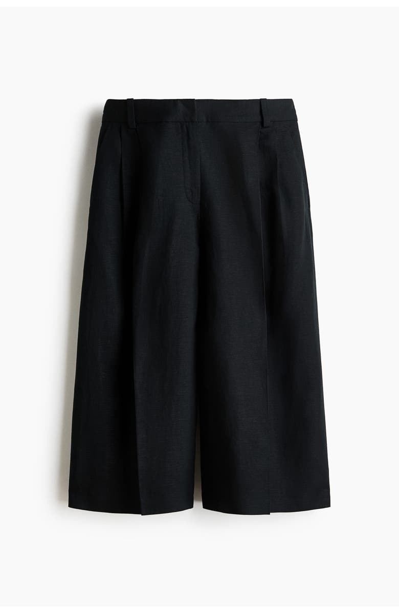 H&M Wide Linen-blend Culottes, Main, color, Black