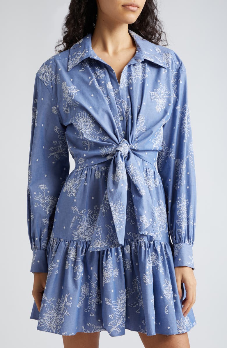 Cinq à Sept Abrielle Tie Waist Long Sleeve Chambray Shirtdress, Alternate, color, 