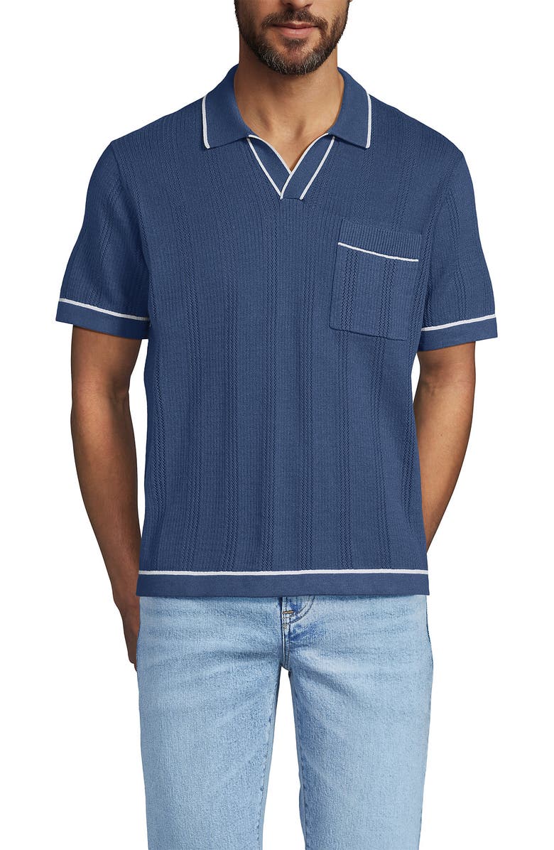 Lands' End Short Sleeve Textured Tipped Sweater Polo, Main, color, 
