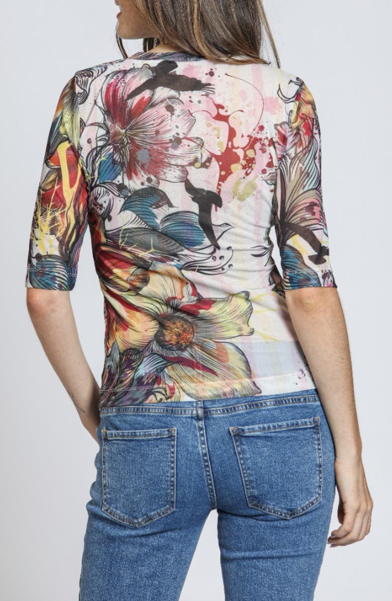 APNY Floral Print Mesh Top, Alternate, color, Garnet/ Yellow Multi