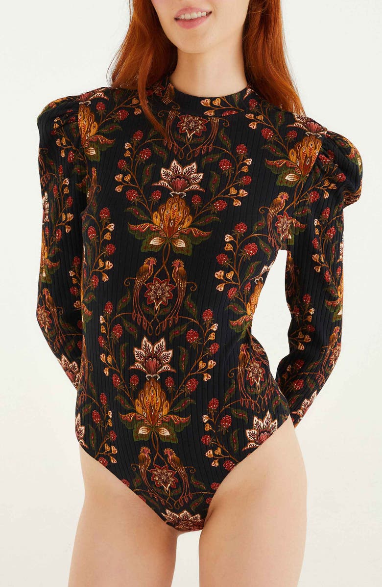 FARM Rio Floral Long Sleeve Cotton Bodysuit, Alternate, color, 