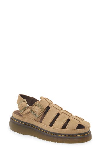 Dr. Martens Womens Savannah Tan Wrenlie Fisherman Suede Sandals In Brown