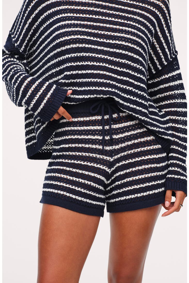 Stripe Open Knit Shorts, Alternate, color, DARK NAVY STRIPE