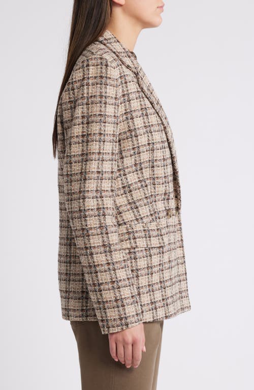 Hugo Boss Boss Janka Double Breasted Plaid Blazer In Marshland Beige Tartan