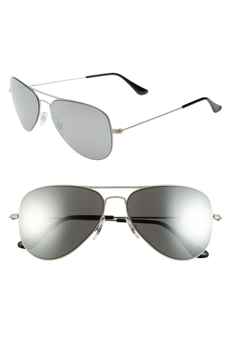 58mm Steel Aviator Sunglasses, Main, color, GREEN MIRROR