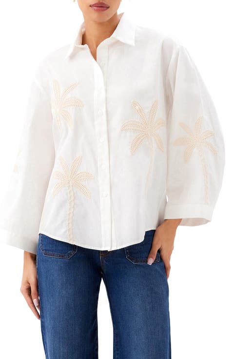Embroidered Palm Tree Cotton T-Shirt