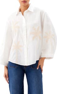 Karen Kane Embroidered Palm Tree Cotton T-Shirt