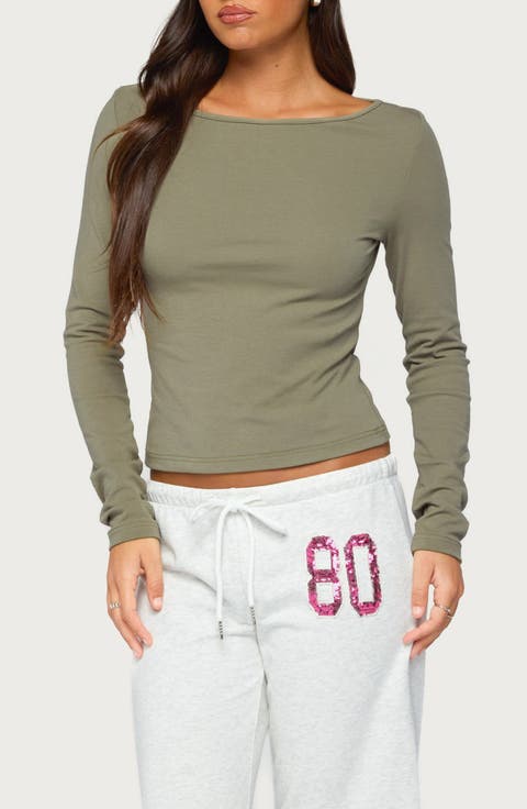 Savi Boat Neck Stretch Cotton Blend Top