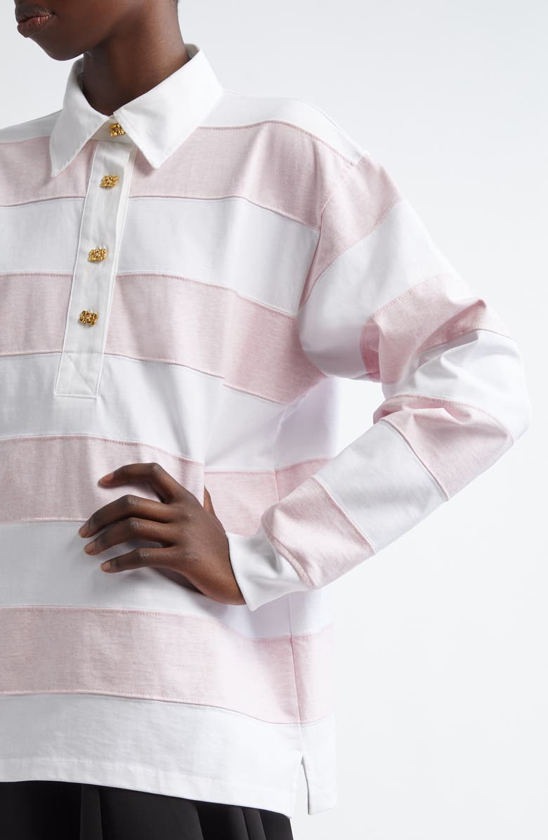 Ganni Stripe Organic Cotton Rugby Shirt, Alternate, color, Mauve Chalk