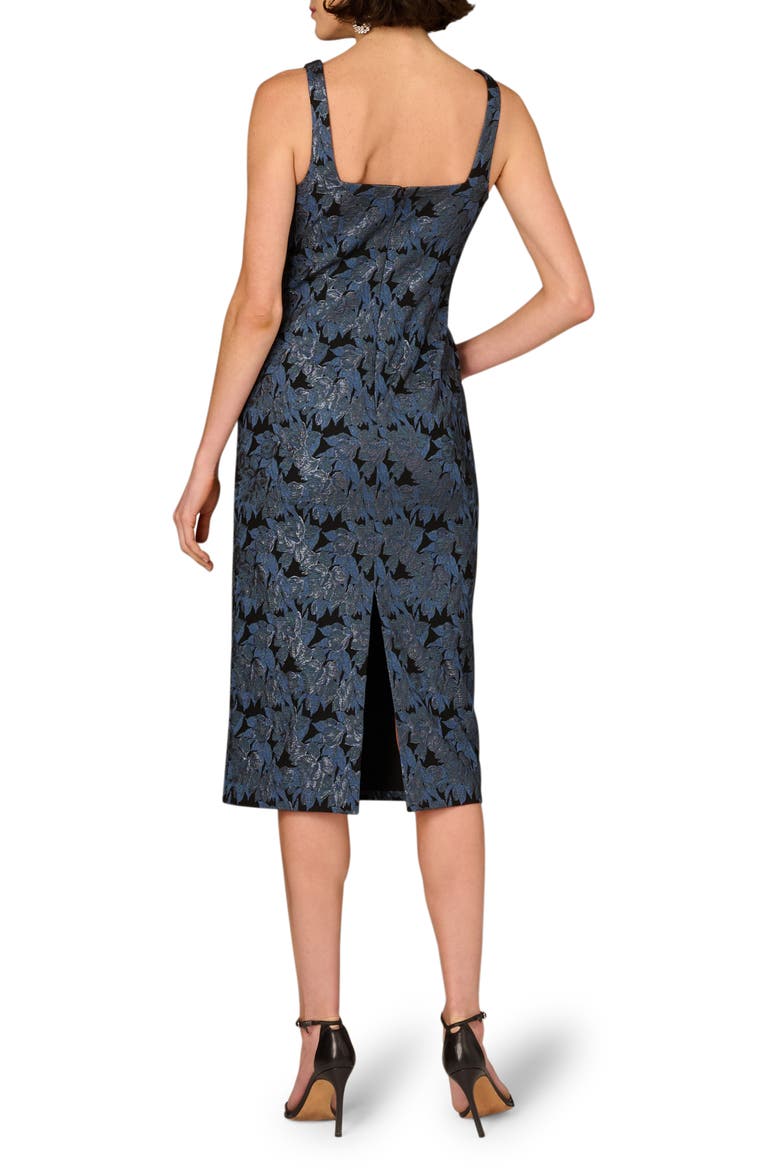Metallic Floral Jacquard Cocktail Midi Dress, Alternate, color, BLACK/ NAVY
