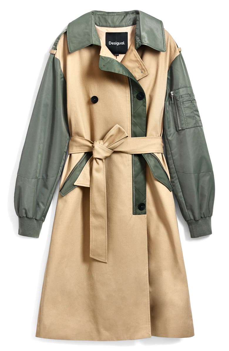 Desigual Mixed Media Bomber Hybrid Trench Coat, Alternate, color,