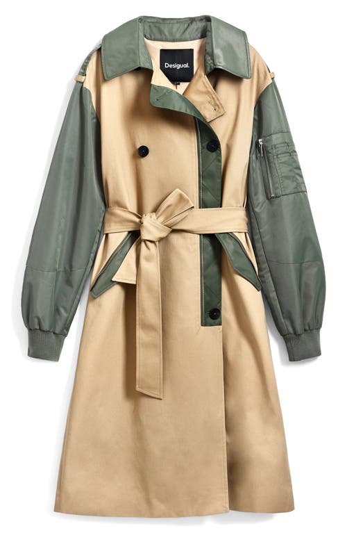 Desigual Mixed Media Bomber Hybrid Trench Coat In Beige