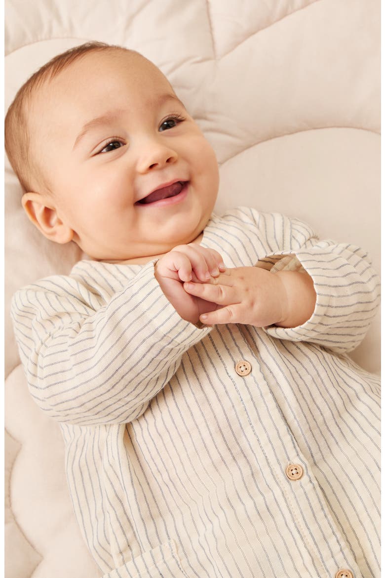 Organic Cotton Muslin Romper, Alternate, color, BLUE STRIPE