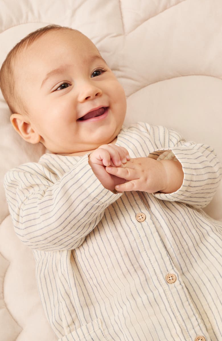 MORI Organic Cotton Muslin Romper, Alternate, color, Blue Stripe