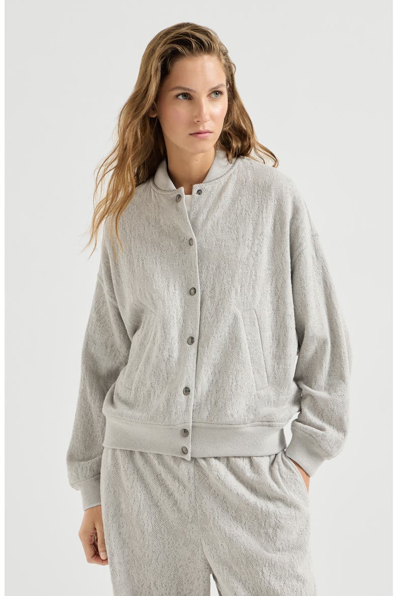Lace flowers jersey sweatshirt in sparkling virgin wool and cashmere with monili, Main, color, Light Grey