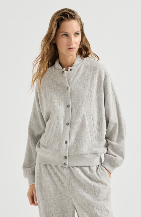 Lace flowers jersey sweatshirt in sparkling virgin wool and cashmere with monili