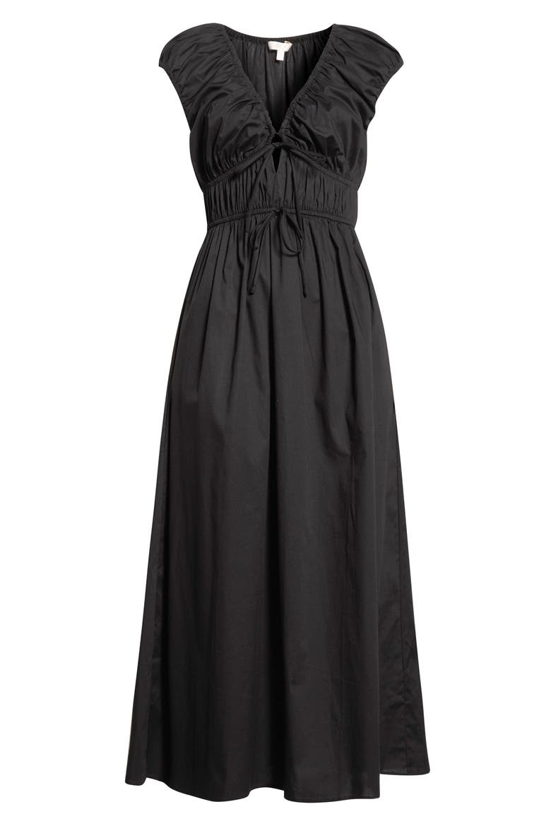 Liv Ruched Stretch Cotton Poplin Midi Dress, Alternate, color, BLACK
