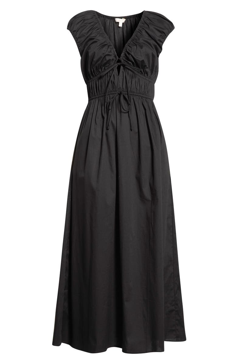 WAYF Liv Ruched Stretch Cotton Poplin Midi Dress, Alternate, color, Black