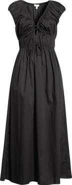 WAYF Liv Ruched Stretch Cotton Poplin Midi Dress