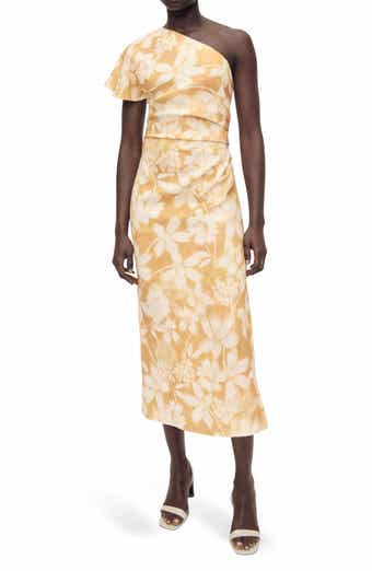 MANGO Floral Linen One-Shoulder Dress