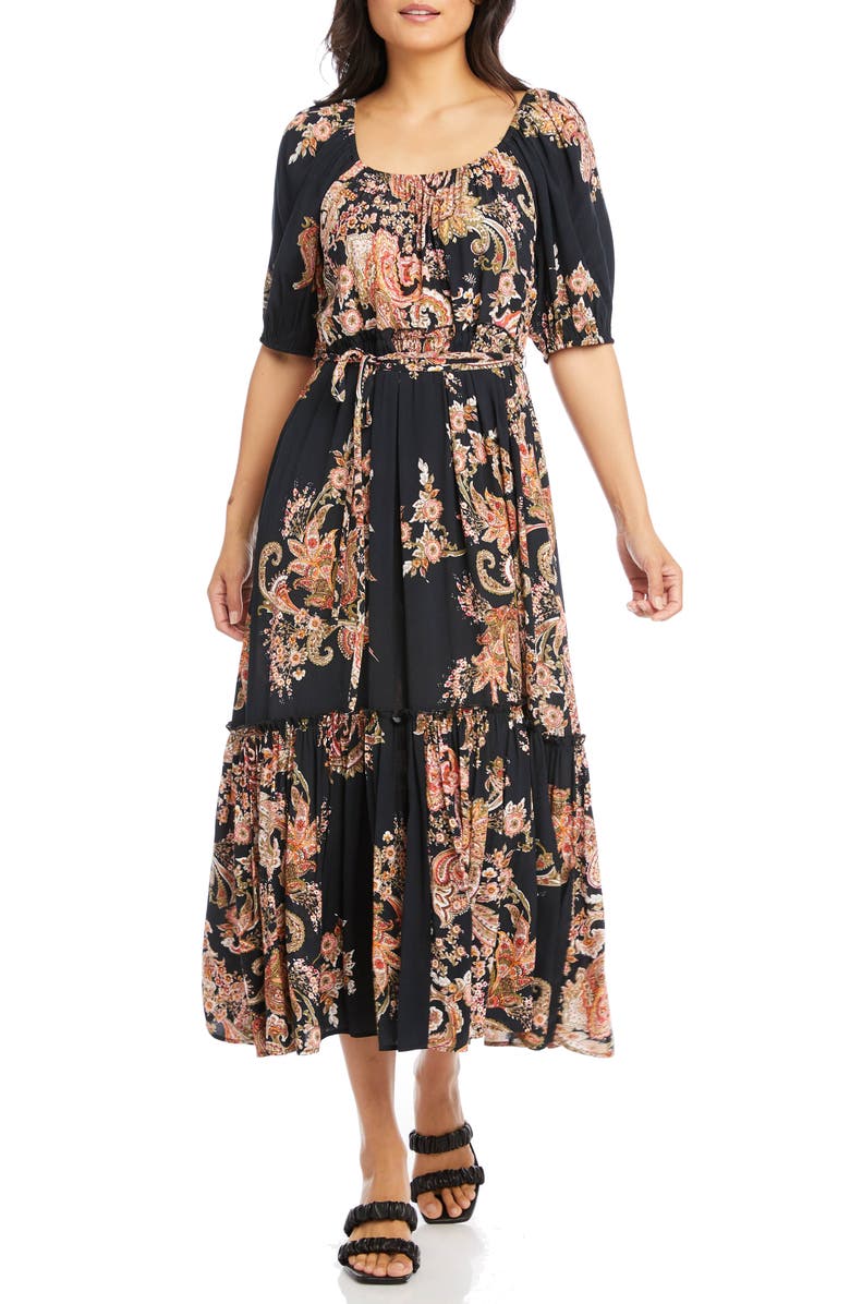 Karen Kane Printed Tie Waist Maxi Dress, Main, color,