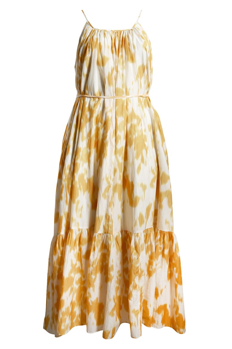 Tie Back Tiered Maxi Dress, Alternate, color, IVORY DOVE- YELLOW LOTUS BLUR