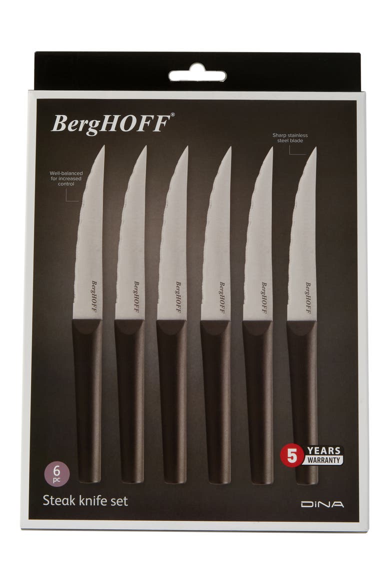 DiNA Matrix Set of 6 Serrated Steak Knives, Alternate, color, BLACK