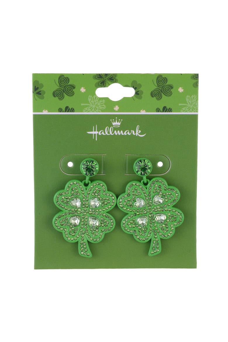 Four Leaf Clover Earrings, Alternate, color, Green