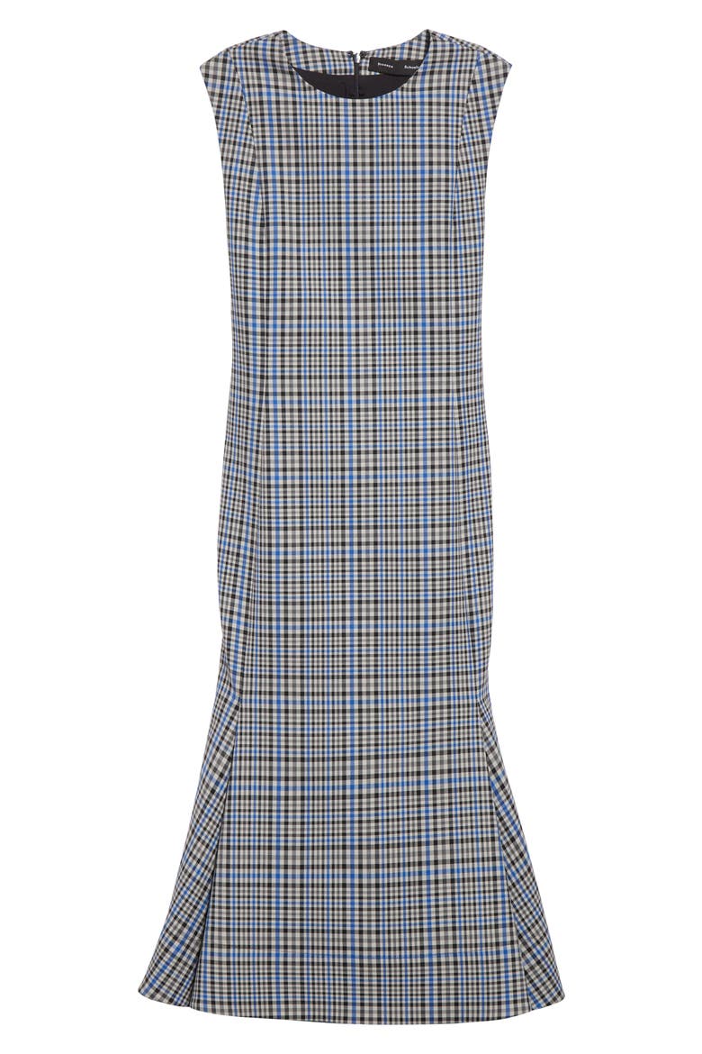 Bruna Plaid Midi Dress, Alternate, color, BLUE MULTI