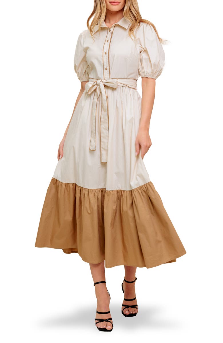 FLYING TOMATO Colorblock Button-Up Midi Dress, Main, color, 