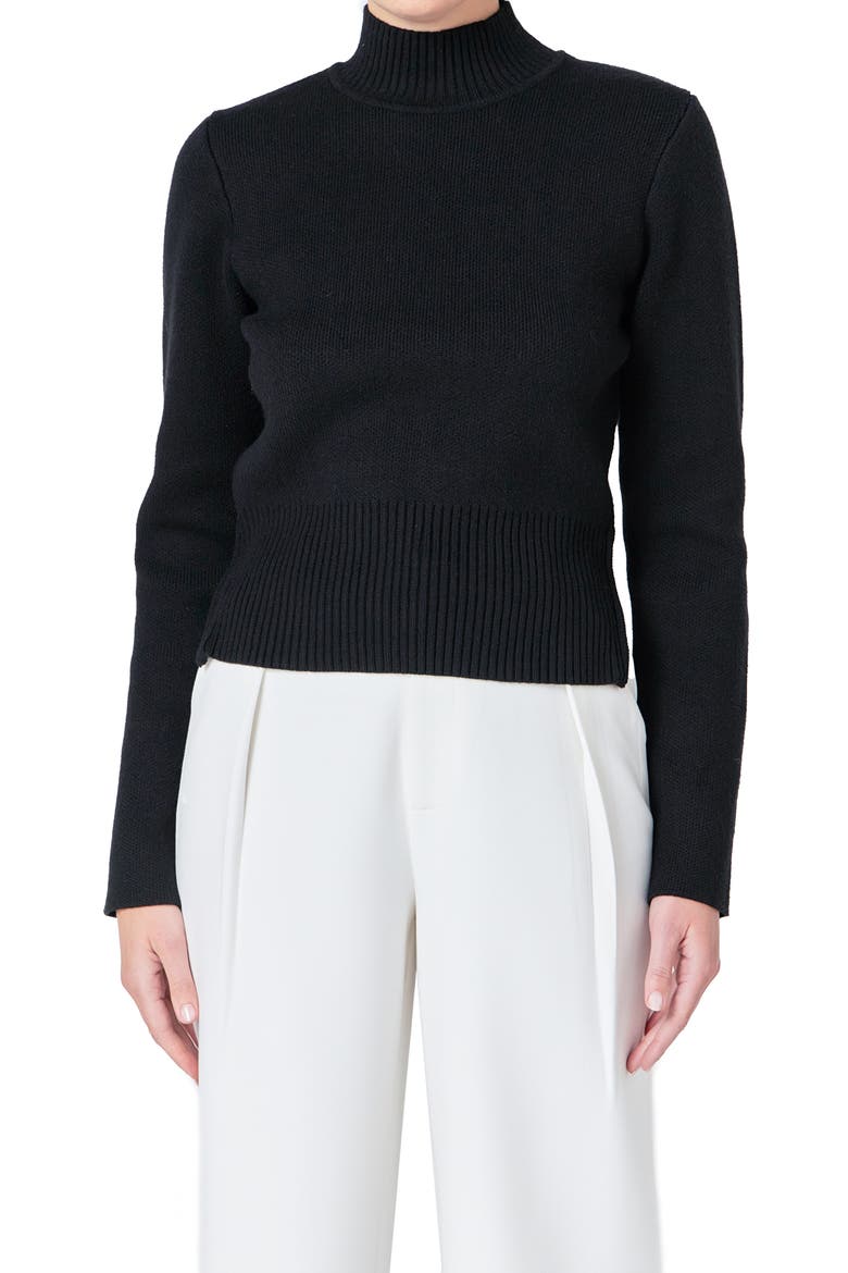 Zip Detail Sweater, Main, color, BLACK