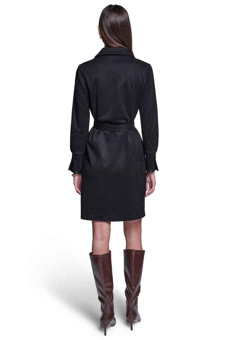 Long Sleeve Suede Shirt Dress, Alternate, color, Black