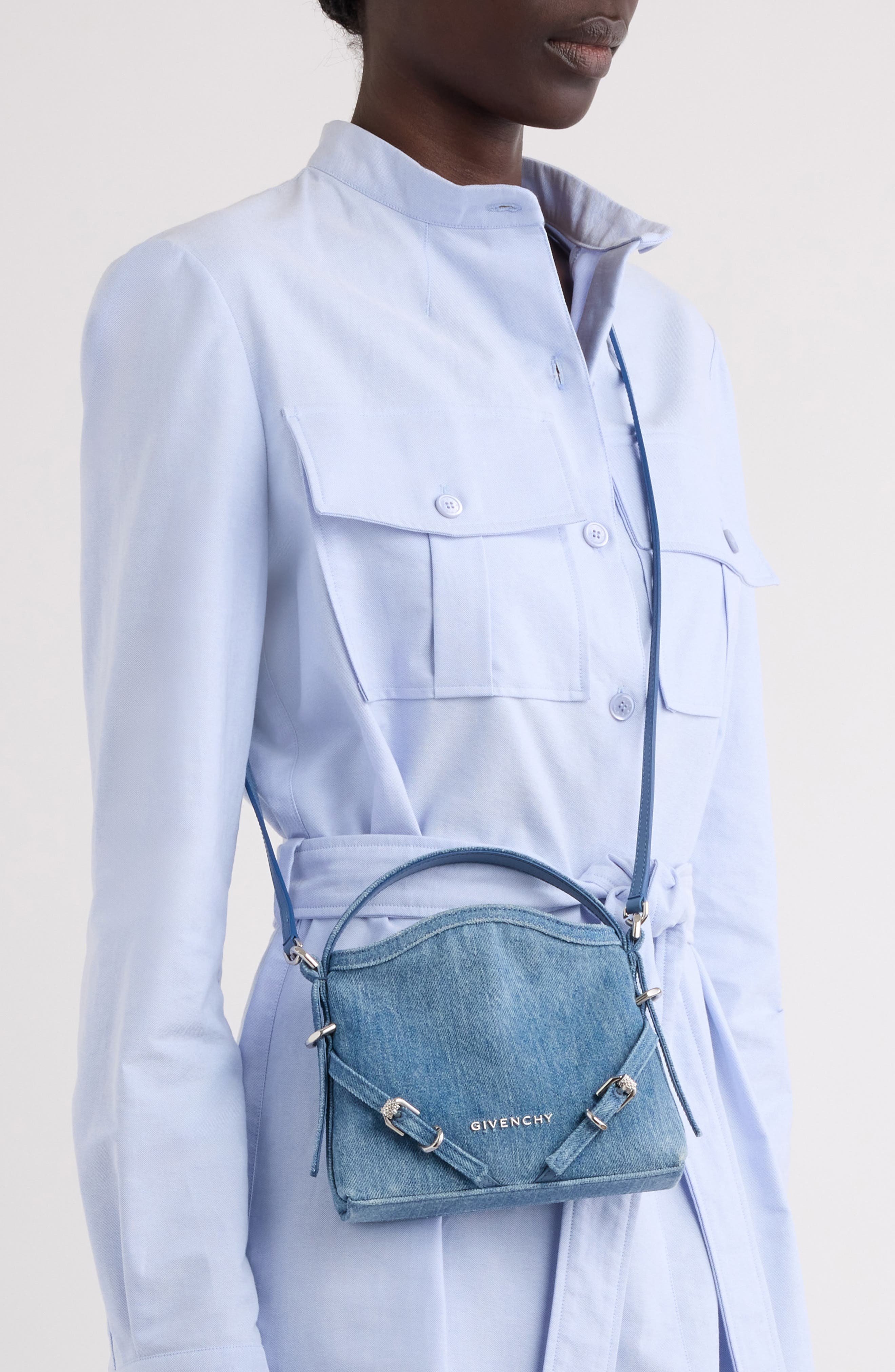 Givenchy Nano Voyou Denim Crossbody Bag, Alternate, color, 