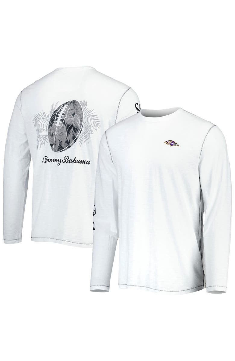 Tommy Bahama Men's Tommy Bahama White Baltimore Ravens Laces Out Billboard Long Sleeve T-Shirt, Main, color,