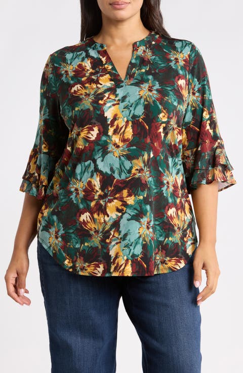 Split Neck Flutter Sleeve Tunic