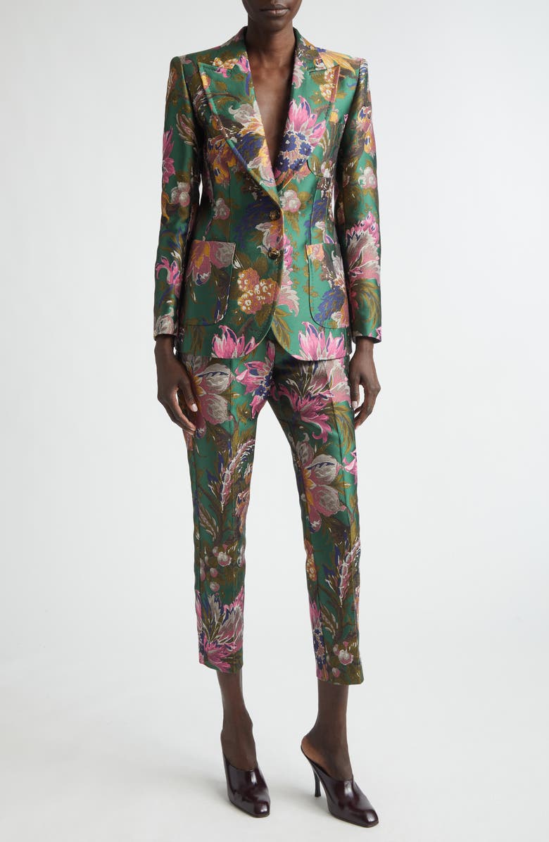 Etro Floral Jacquard Blazer, Alternate, color, Multicol On Green Base