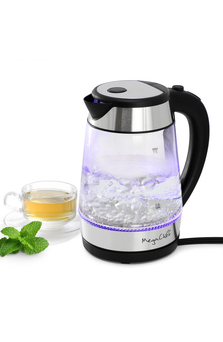 Megachef 1.8 Quart Glass and Stainless Steel Electric Tea Kettle in Silver, Main, color, Grey