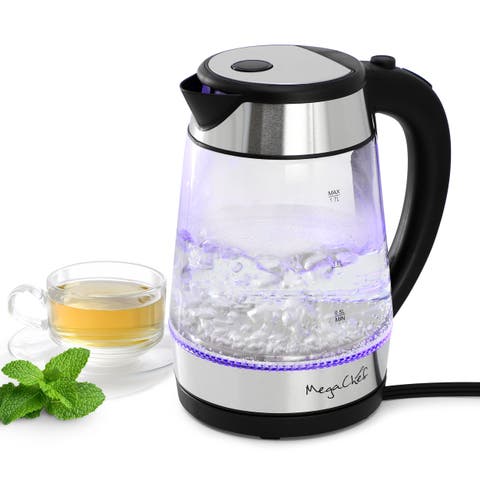 1.8 Quart Glass and Stainless Steel Electric Tea Kettle in Silver